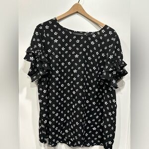 Lane Bryant Dark Floral Ruffle Sleeve Top